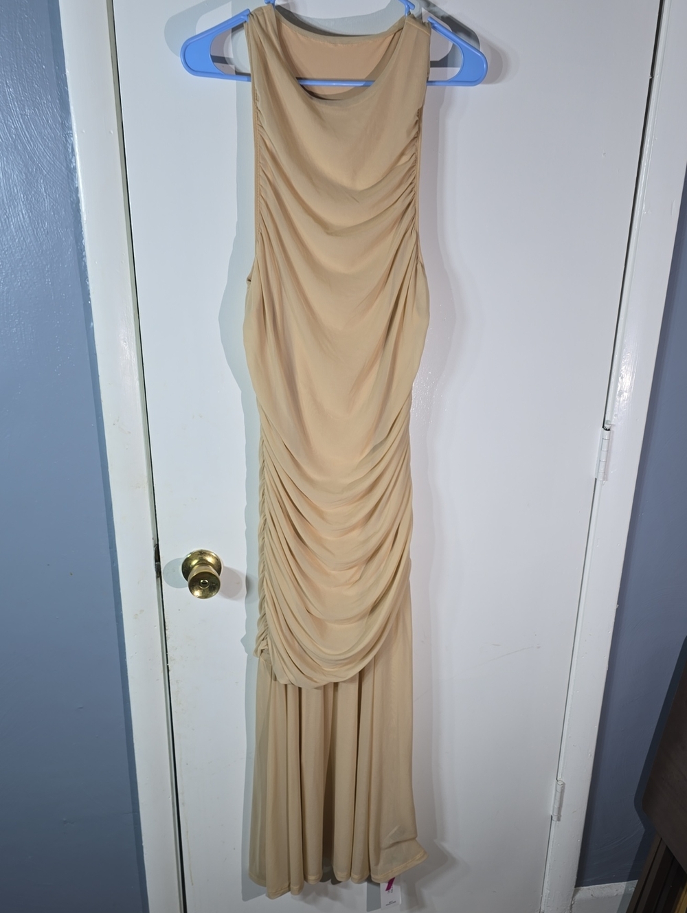 SHEIN Beige Ruched Sleeveless Maxi Dress